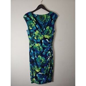 Ralph Lauren LRL Dress Womens 12 Green Floral Stretch Surplice Sheath Corpcore